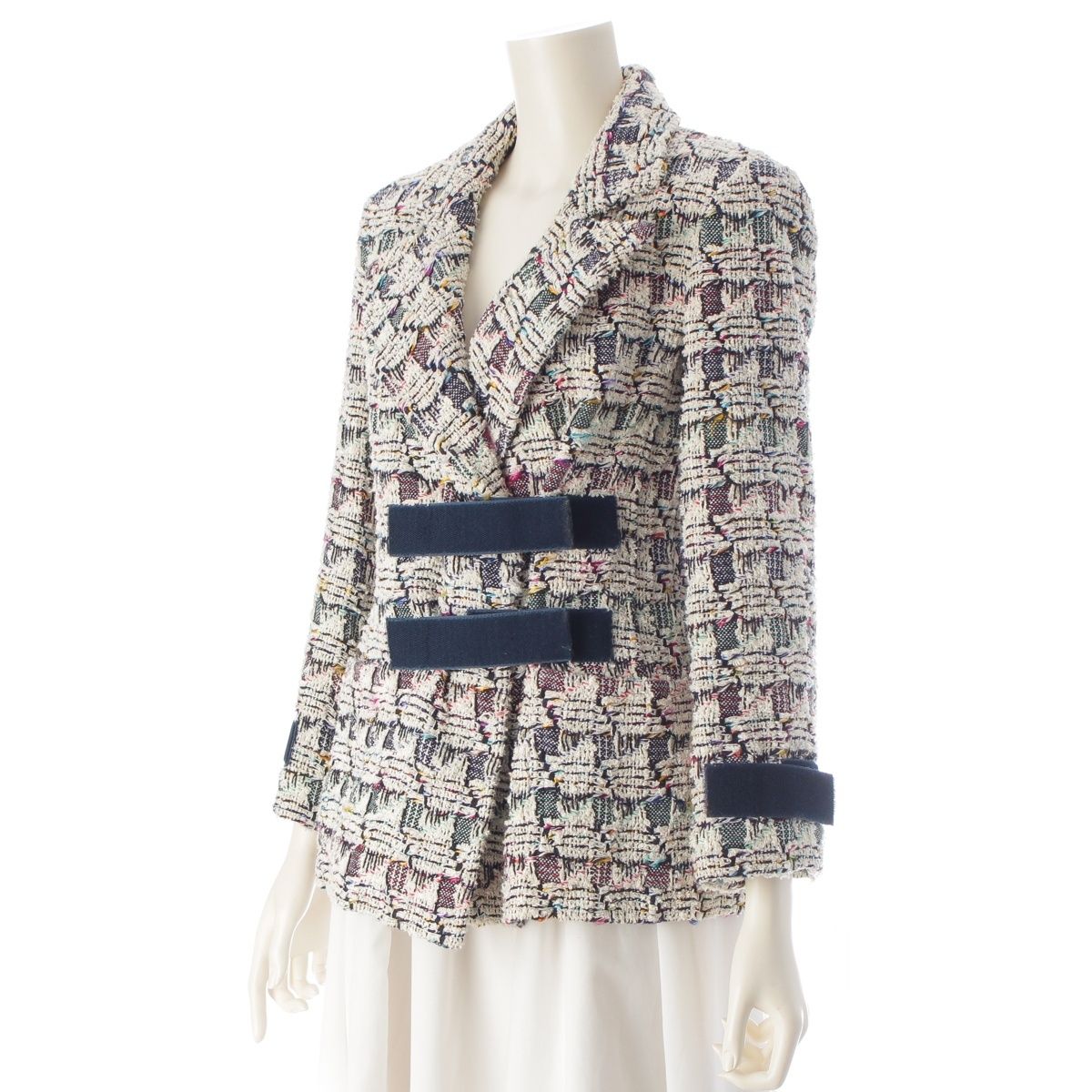 Chanel Trim Tweed Cotton Tailored Jacket White Multi Color 36 — view 2