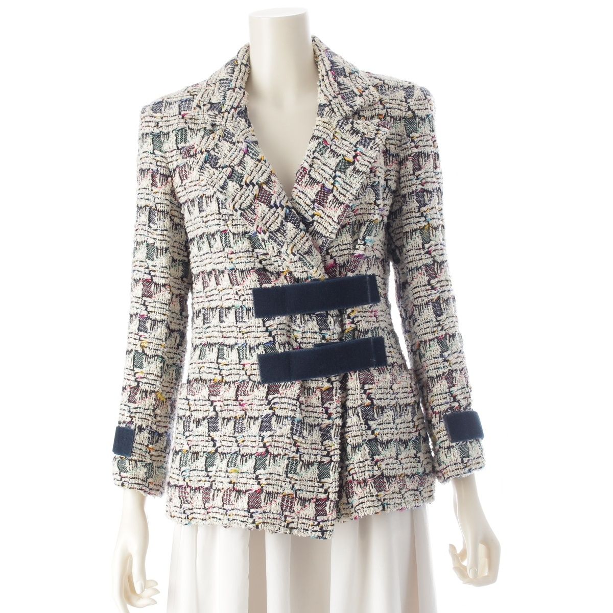 Chanel Trim Tweed Cotton Tailored Jacket White Multi Color 36