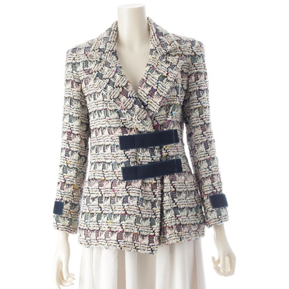 Chanel Trim Tweed Cotton Tailored Jacket White Multi Color 36