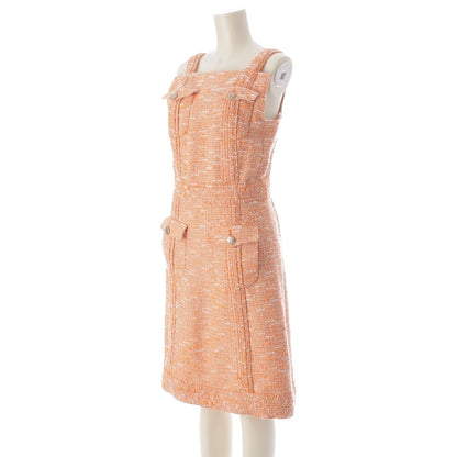 Chanel CC Logo Button Tweed Sleeveless Dress Orange 36 — view 2