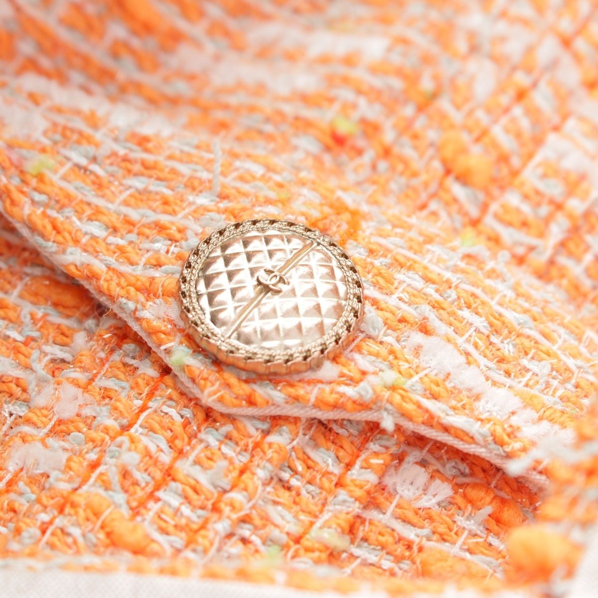 Chanel CC Logo Button Tweed Sleeveless Dress Orange 36 — view 8