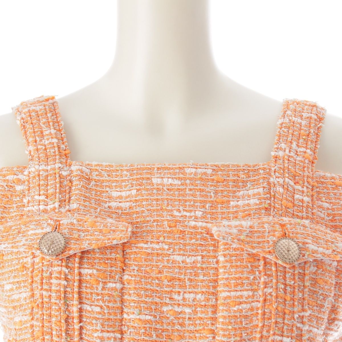 Chanel CC Logo Button Tweed Sleeveless Dress Orange 36 — view 5
