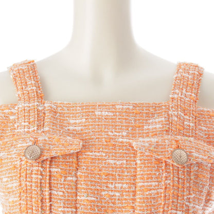 Chanel CC Logo Button Tweed Sleeveless Dress Orange 36 — view 5