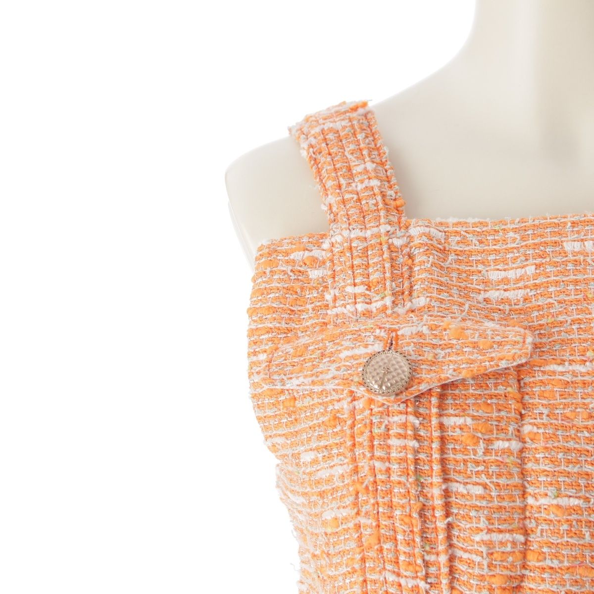 Chanel CC Logo Button Tweed Sleeveless Dress Orange 36 — view 6