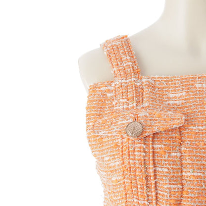 Chanel CC Logo Button Tweed Sleeveless Dress Orange 36 — view 6