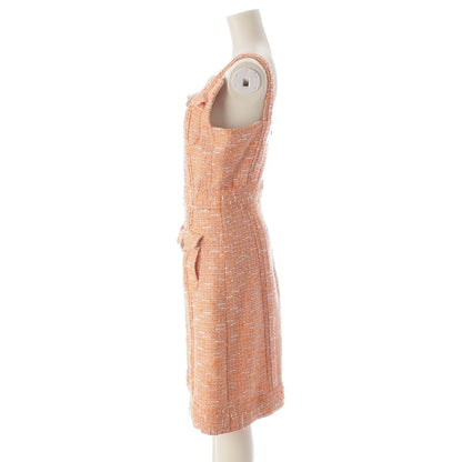Chanel CC Logo Button Tweed Sleeveless Dress Orange 36 — view 3