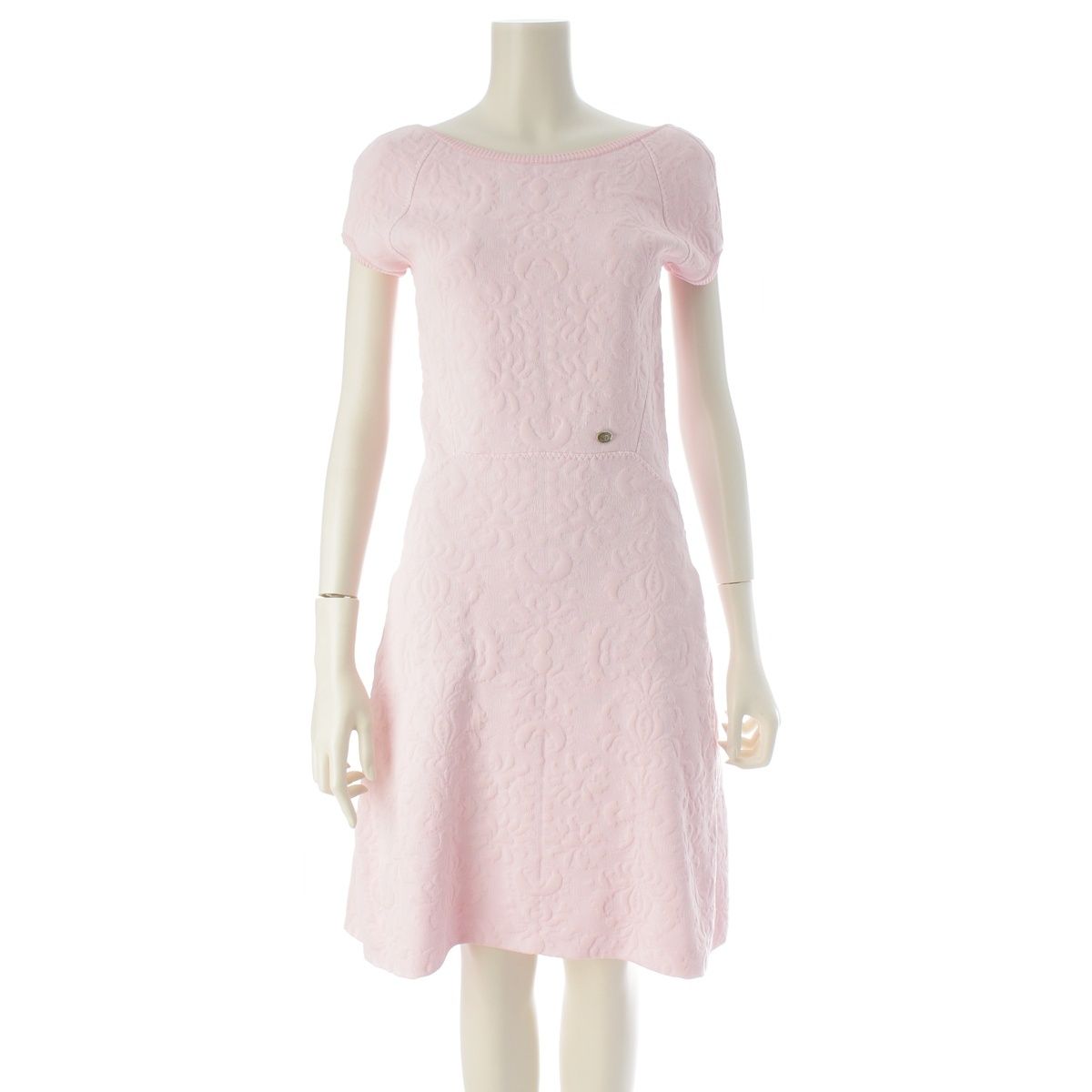Chanel CC Logo Flower Jacquard Knit Dress Pink 36