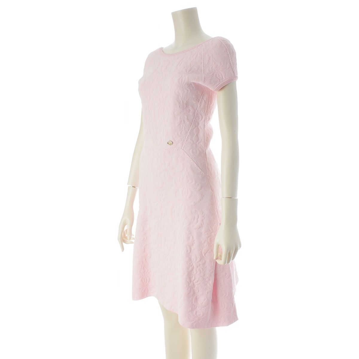 Chanel CC Logo Flower Jacquard Knit Dress Pink 36 — view 2