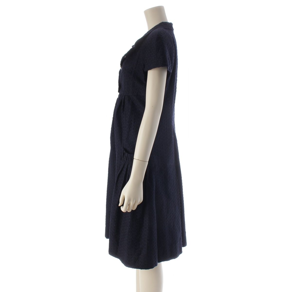 Chanel Rayon Cotton Silk CC Logo Button French Sleeve Dress Top Navy 36 — view 3