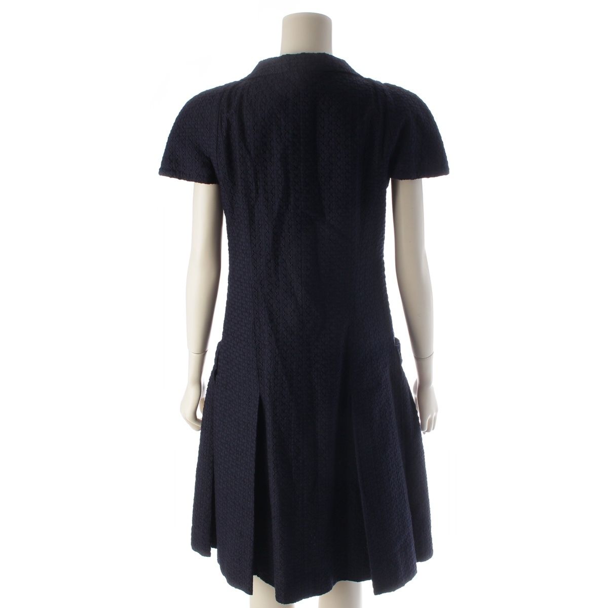 Chanel Rayon Cotton Silk CC Logo Button French Sleeve Dress Top Navy 36 — view 4