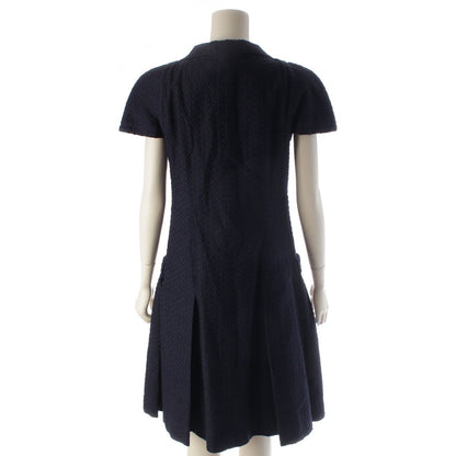 Chanel Rayon Cotton Silk CC Logo Button French Sleeve Dress Top Navy 36 — view 4
