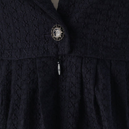 Chanel Rayon Cotton Silk CC Logo Button French Sleeve Dress Top Navy 36 — view 8