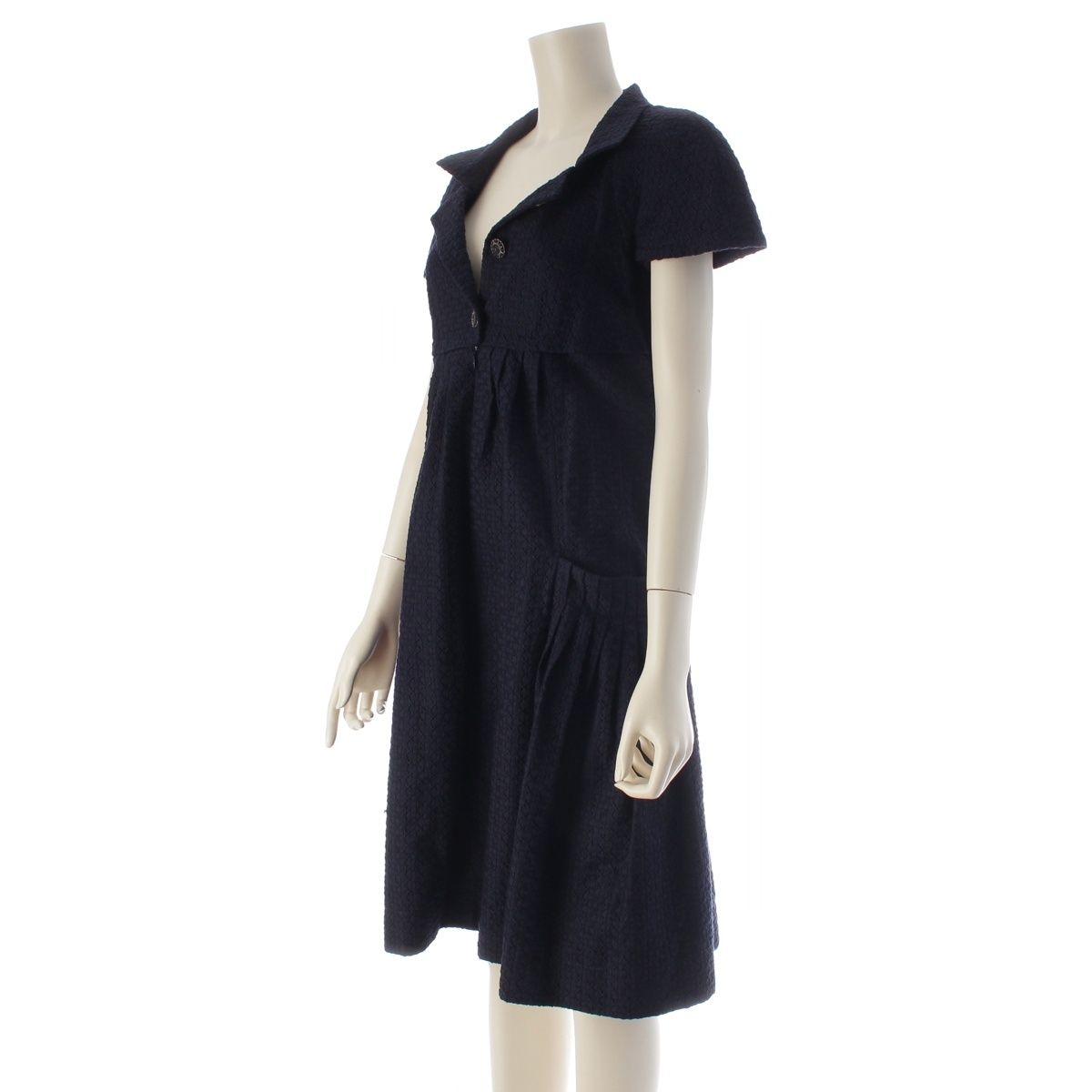 Chanel Rayon Cotton Silk CC Logo Button French Sleeve Dress Top Navy 36 — view 2