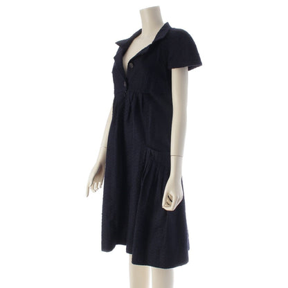 Chanel Rayon Cotton Silk CC Logo Button French Sleeve Dress Top Navy 36 — view 2