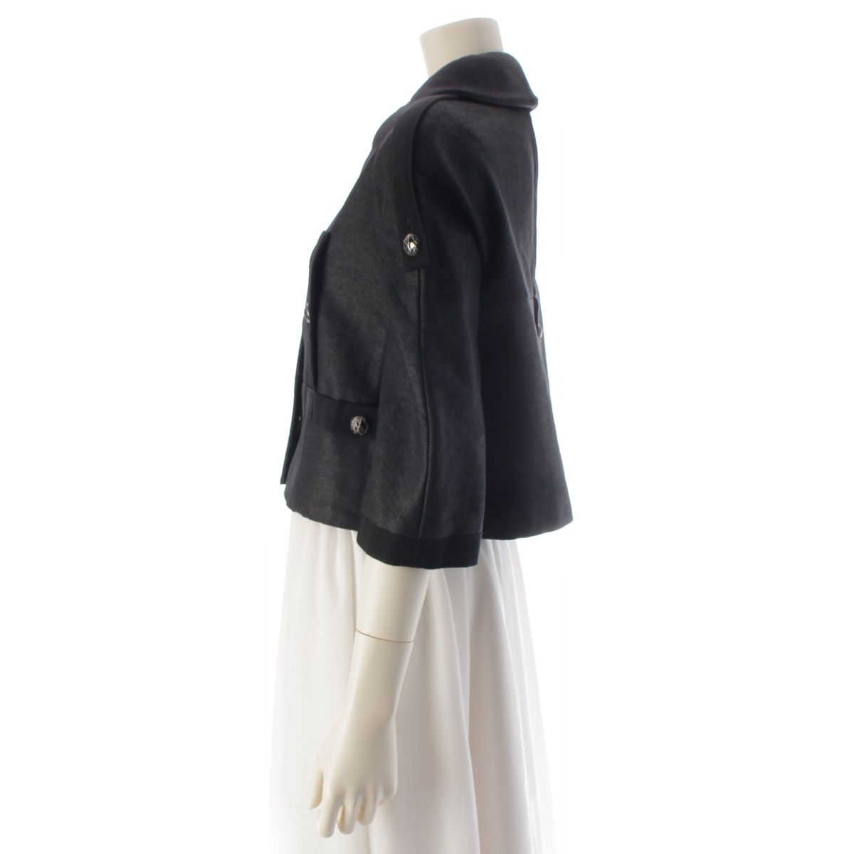 Chanel Coco Line Cotton Cashmere Cropped Tailored Jacket Top Black 38 — view 3