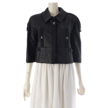 Chanel Coco Line Cotton Cashmere Cropped Tailored Jacket Top Black 38