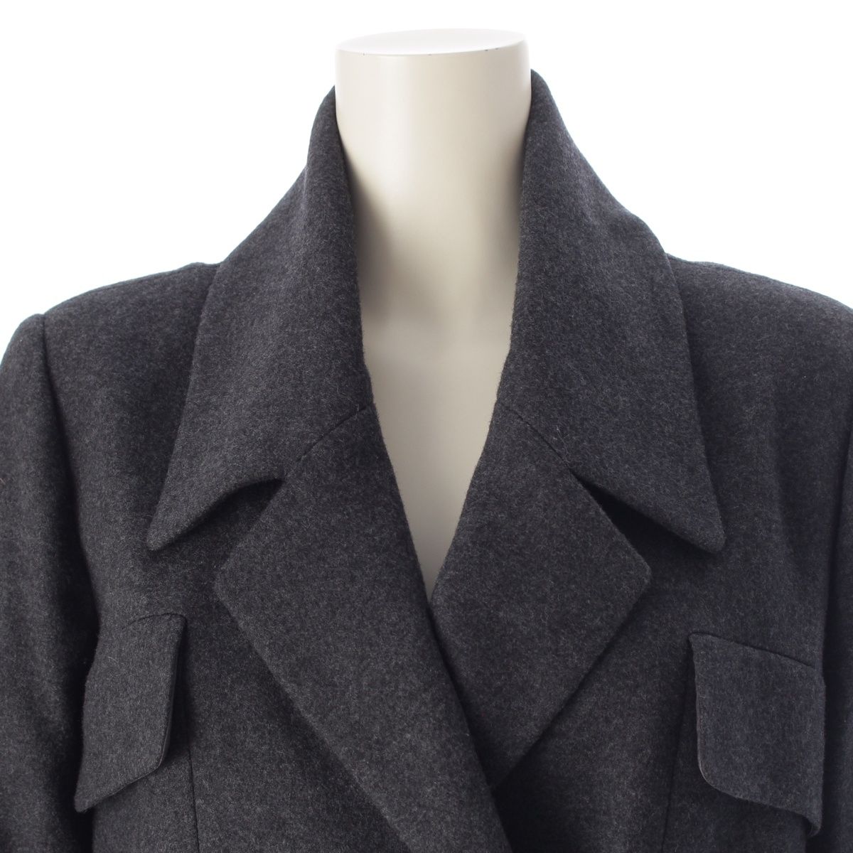 Chanel Wool Silk CC Logo Button Coat Double Long Gray 42 — view 5