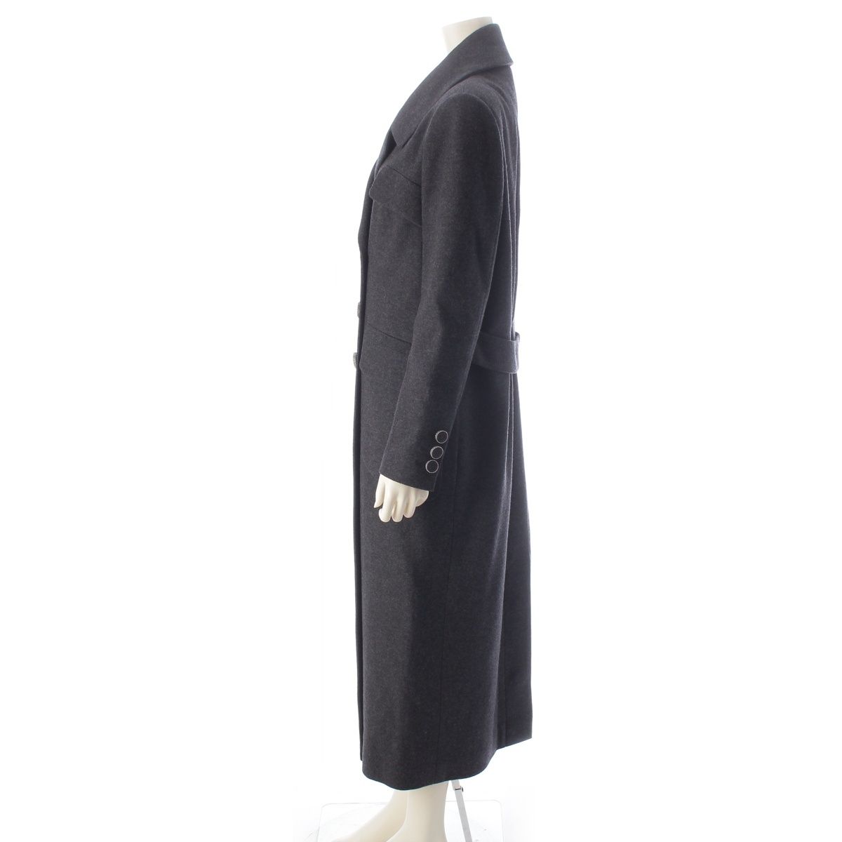 Chanel Wool Silk CC Logo Button Coat Double Long Gray 42 — view 3