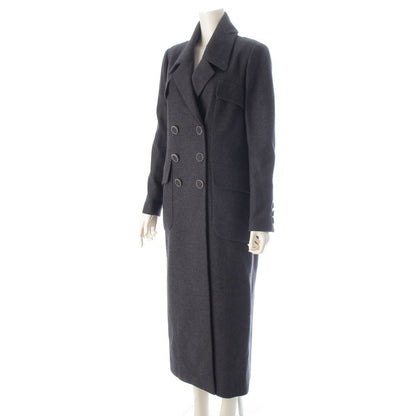 Chanel Wool Silk CC Logo Button Coat Double Long Gray 42 — view 2