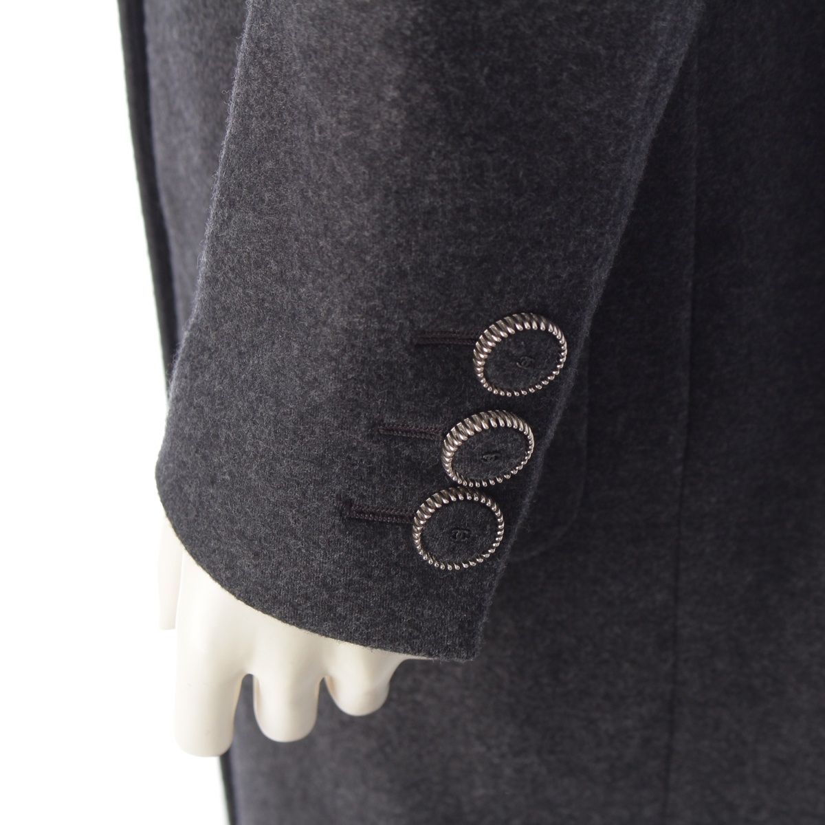 Chanel Wool Silk CC Logo Button Coat Double Long Gray 42 — view 7