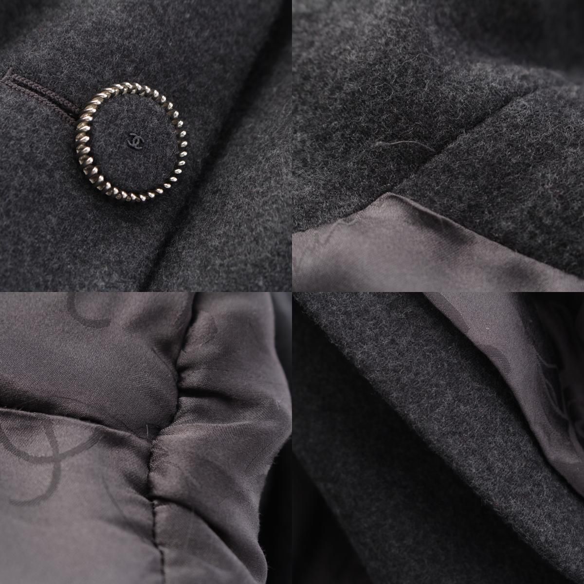 Chanel Wool Silk CC Logo Button Coat Double Long Gray 42 — view 8