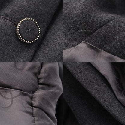Chanel Wool Silk CC Logo Button Coat Double Long Gray 42 — view 8