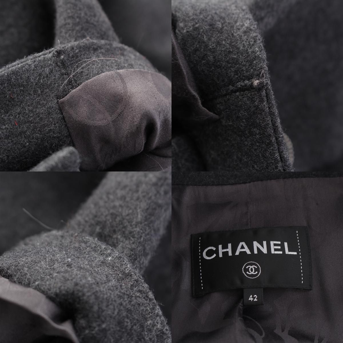 Chanel Wool Silk CC Logo Button Coat Double Long Gray 42 — view 9