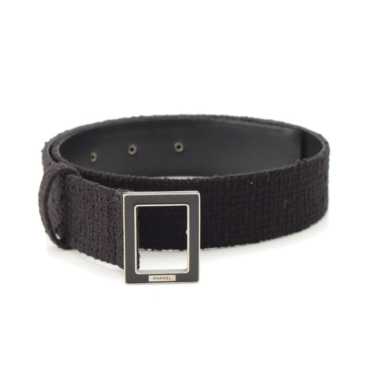 Chanel Tweed Logo Square Buckle Belt Black