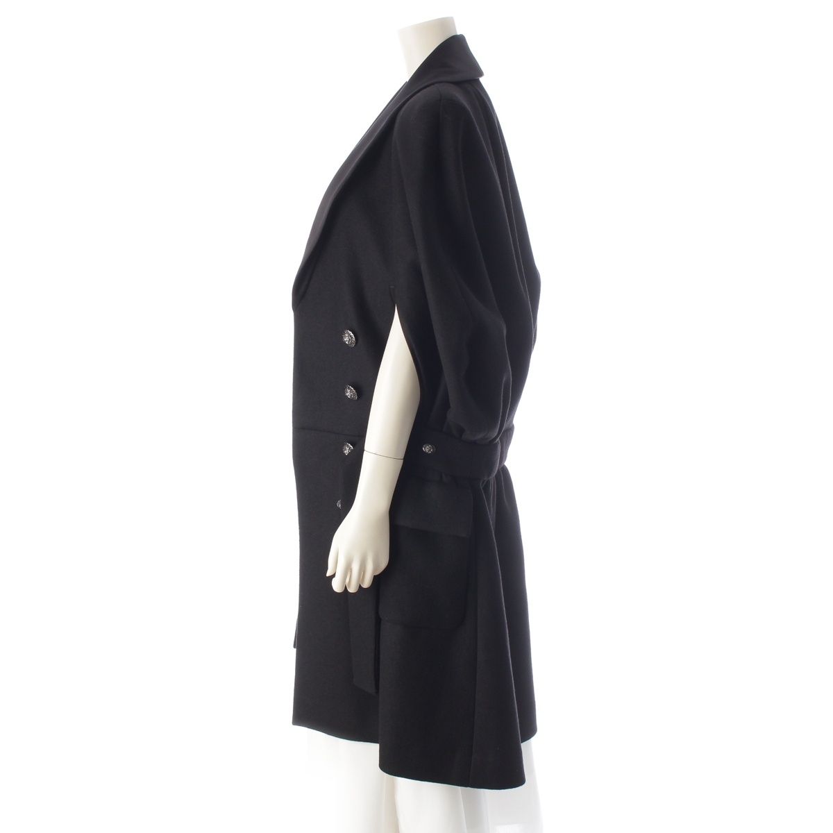 Chanel Cashmere Wool Lion Button Poncho Cape Long Coat Black 36 — view 3