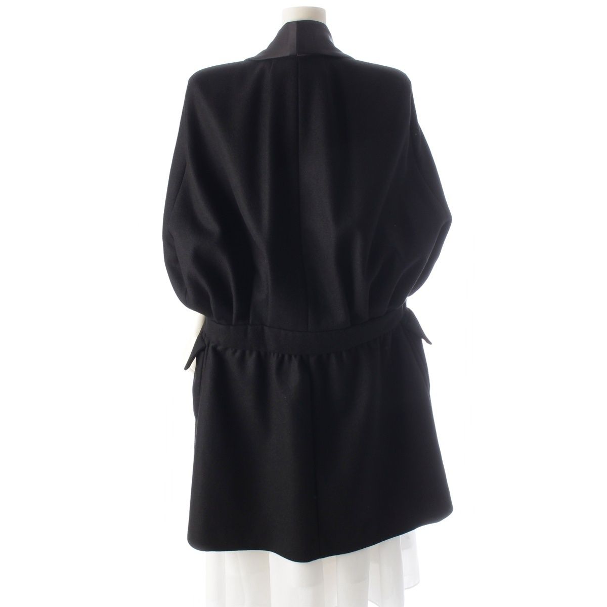 Chanel Cashmere Wool Lion Button Poncho Cape Long Coat Black 36 — view 4