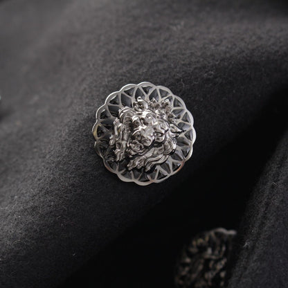 Chanel Cashmere Wool Lion Button Poncho Cape Long Coat Black 36 — view 8