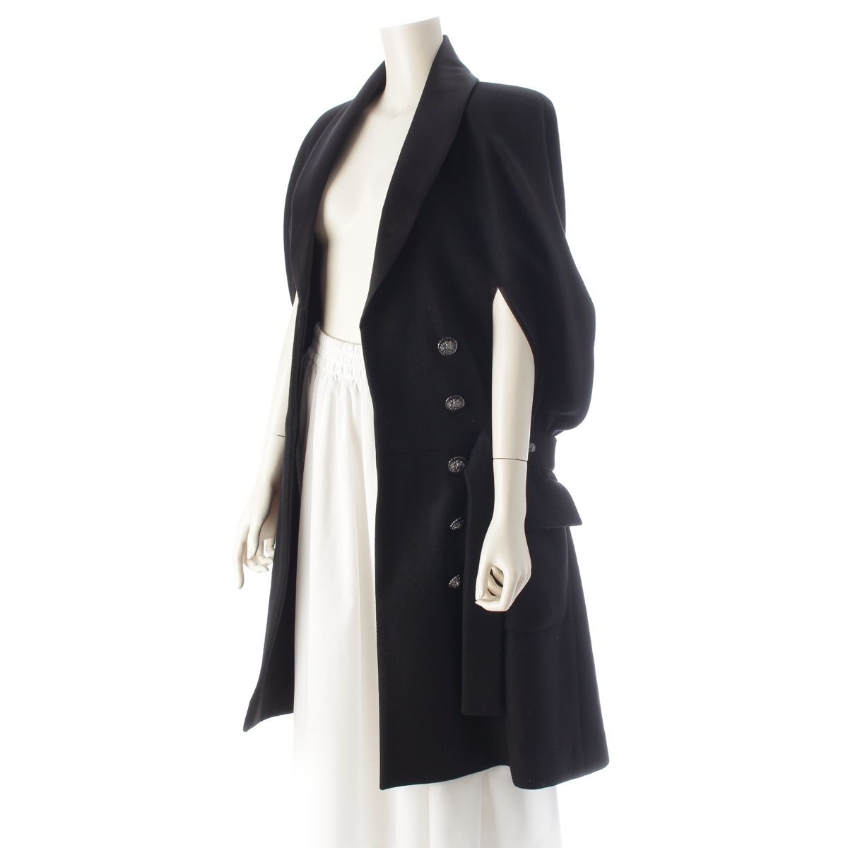 Chanel Cashmere Wool Lion Button Poncho Cape Long Coat Black 36 — view 2