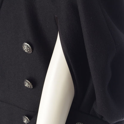 Chanel Cashmere Wool Lion Button Poncho Cape Long Coat Black 36 — view 7