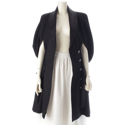 Chanel Cashmere Wool Lion Button Poncho Cape Long Coat Black 36