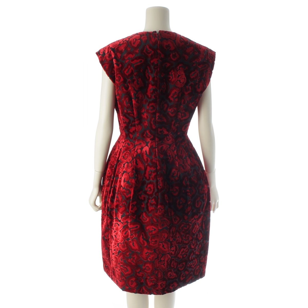 Prada Velour Flower Jacquard Dress Red 40 — view 4