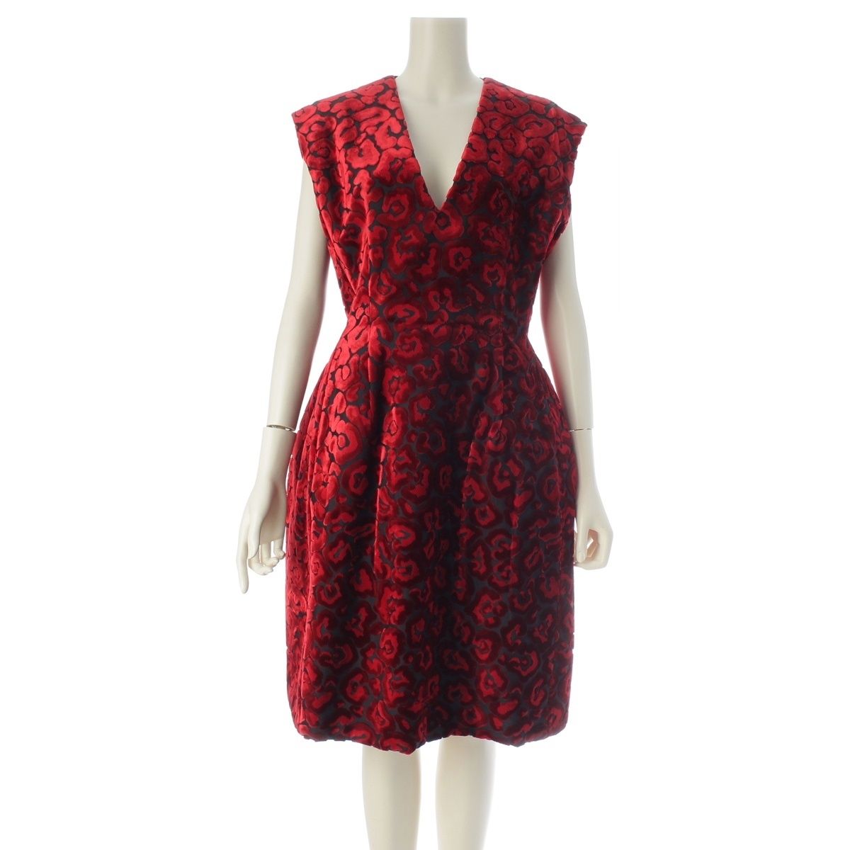 Prada Velour Flower Jacquard Dress Red 40