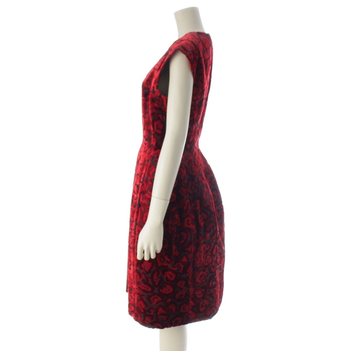 Prada Velour Flower Jacquard Dress Red 40 — view 3