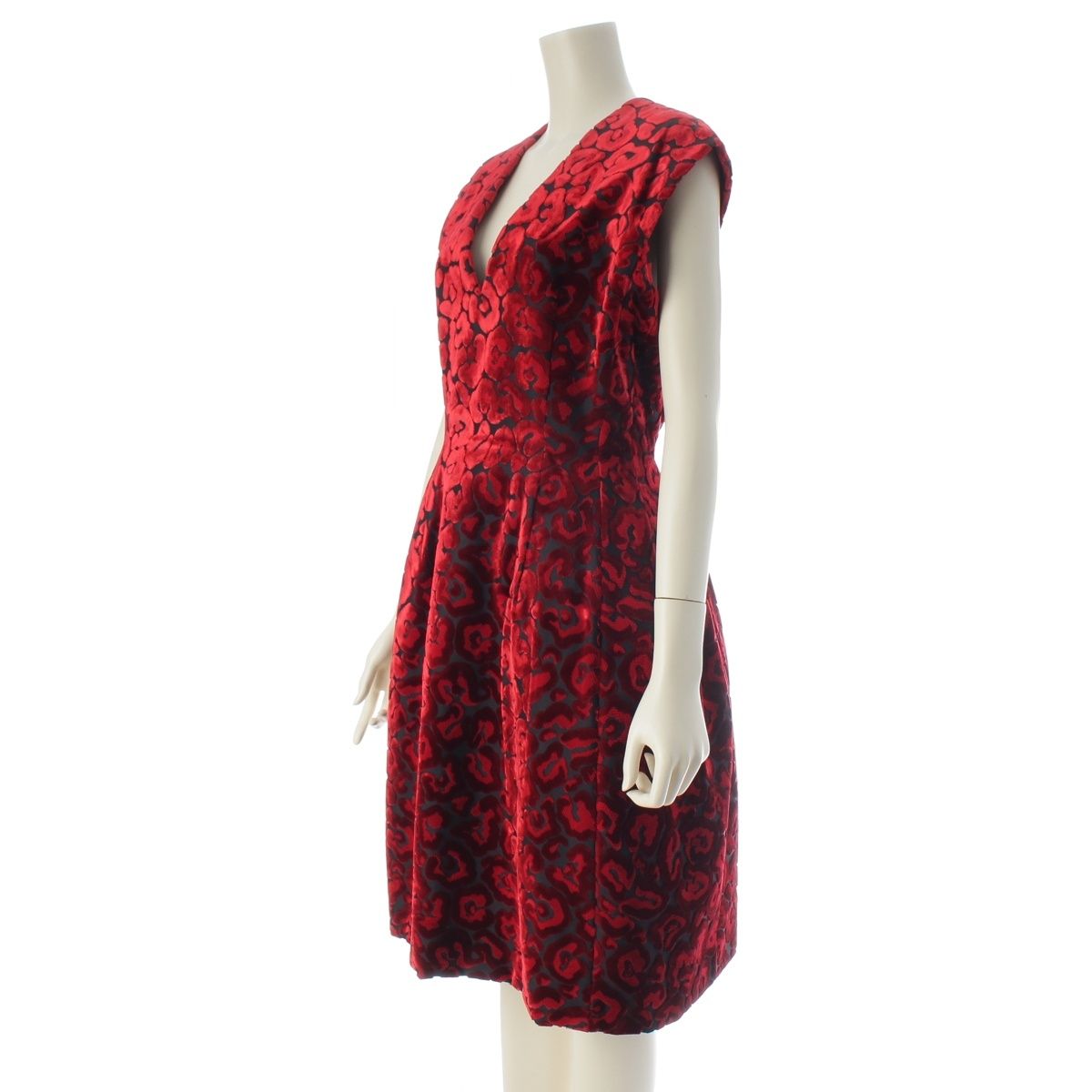 Prada Velour Flower Jacquard Dress Red 40 — view 2