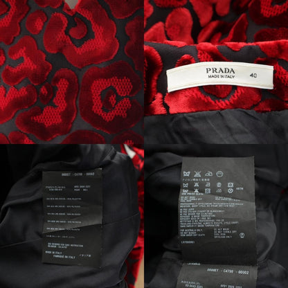 Prada Velour Flower Jacquard Dress Red 40 — view 9