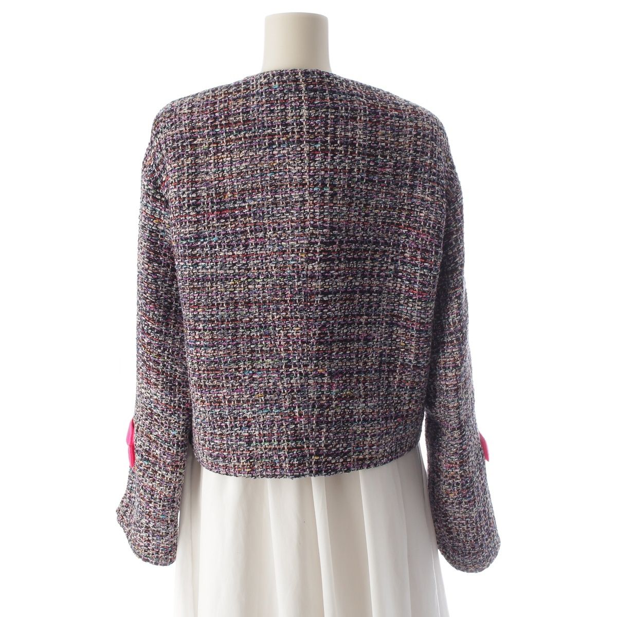 Chanel CC Logo Trim Tweed Collarless Jacket Multi Color 36 — view 4