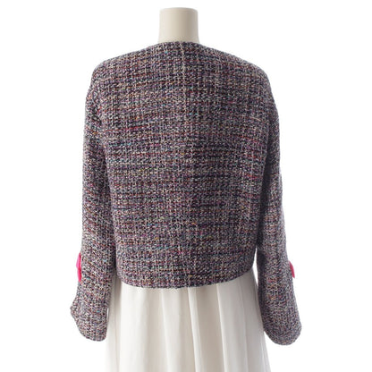 Chanel CC Logo Trim Tweed Collarless Jacket Multi Color 36 — view 4