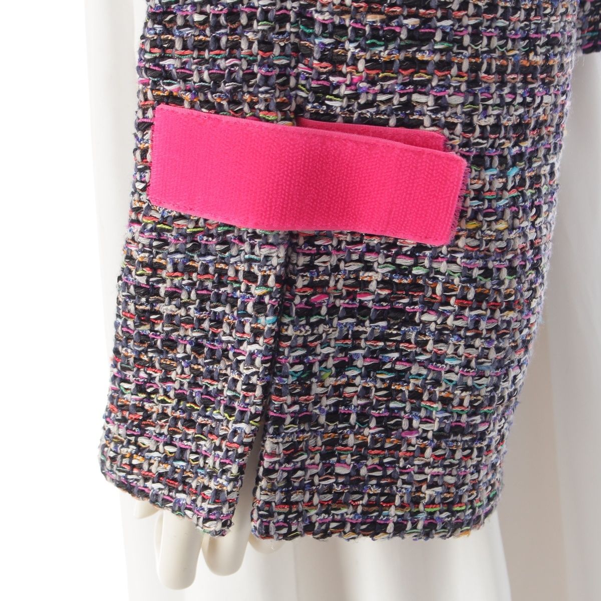 Chanel CC Logo Trim Tweed Collarless Jacket Multi Color 36 — view 7