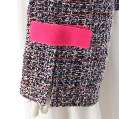 Chanel CC Logo Trim Tweed Collarless Jacket Multi Color 36 — view 7