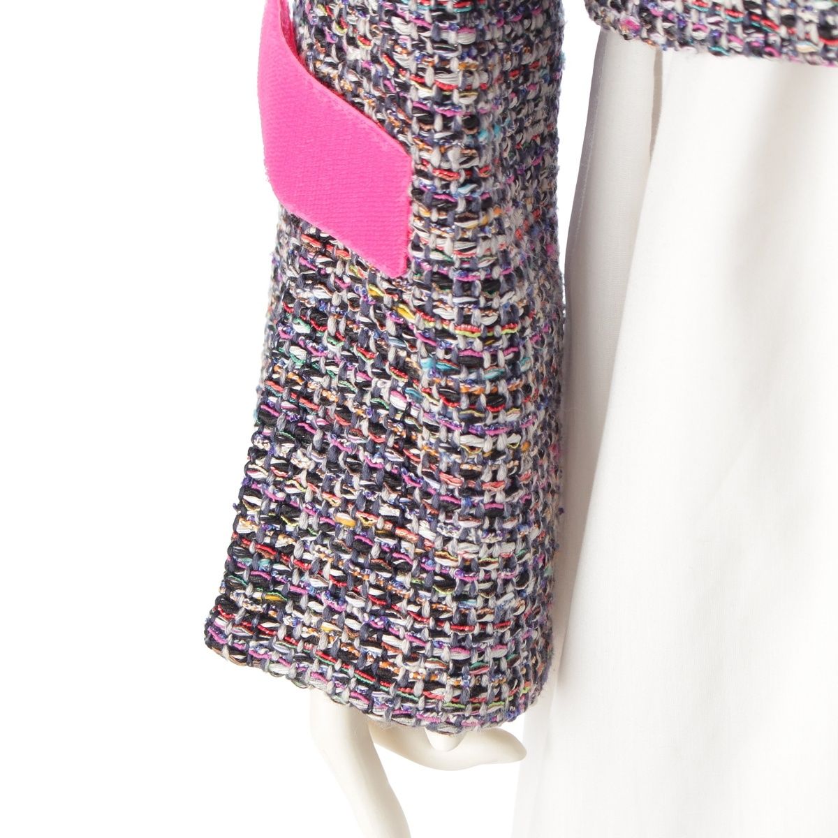 Chanel CC Logo Trim Tweed Collarless Jacket Multi Color 36 — view 6