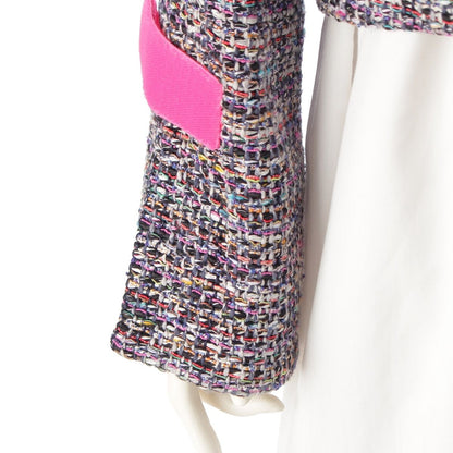 Chanel CC Logo Trim Tweed Collarless Jacket Multi Color 36 — view 6