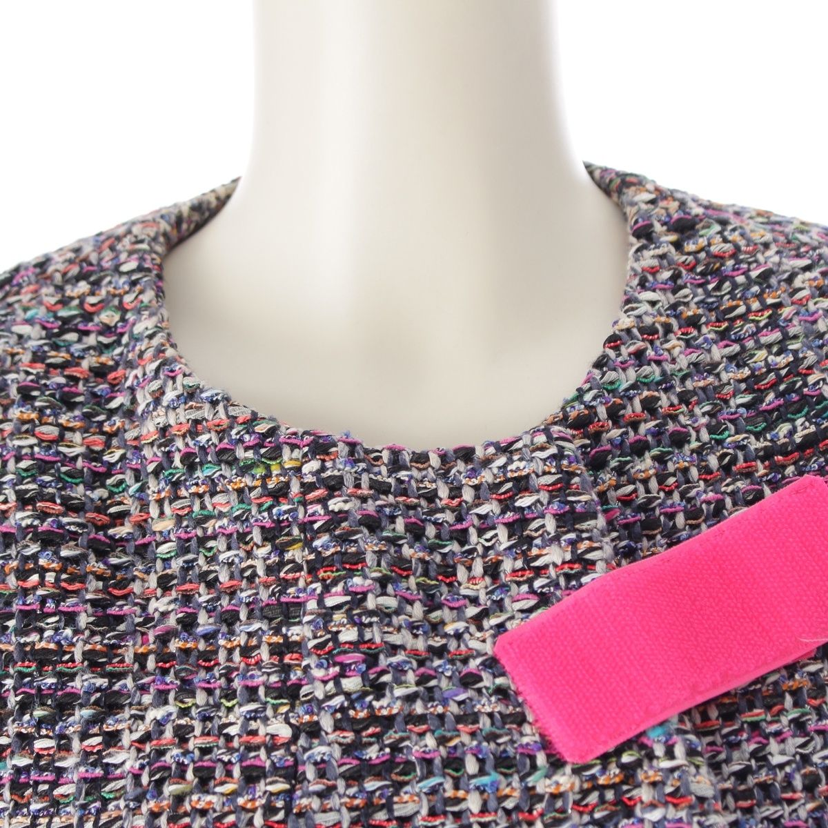 Chanel CC Logo Trim Tweed Collarless Jacket Multi Color 36 — view 5