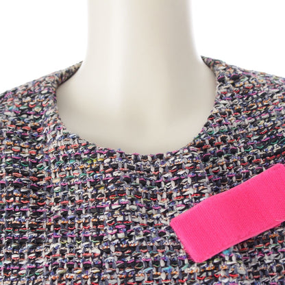 Chanel CC Logo Trim Tweed Collarless Jacket Multi Color 36 — view 5