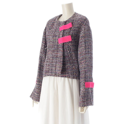 Chanel CC Logo Trim Tweed Collarless Jacket Multi Color 36 — view 2