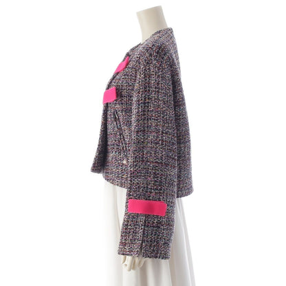 Chanel CC Logo Trim Tweed Collarless Jacket Multi Color 36 — view 3