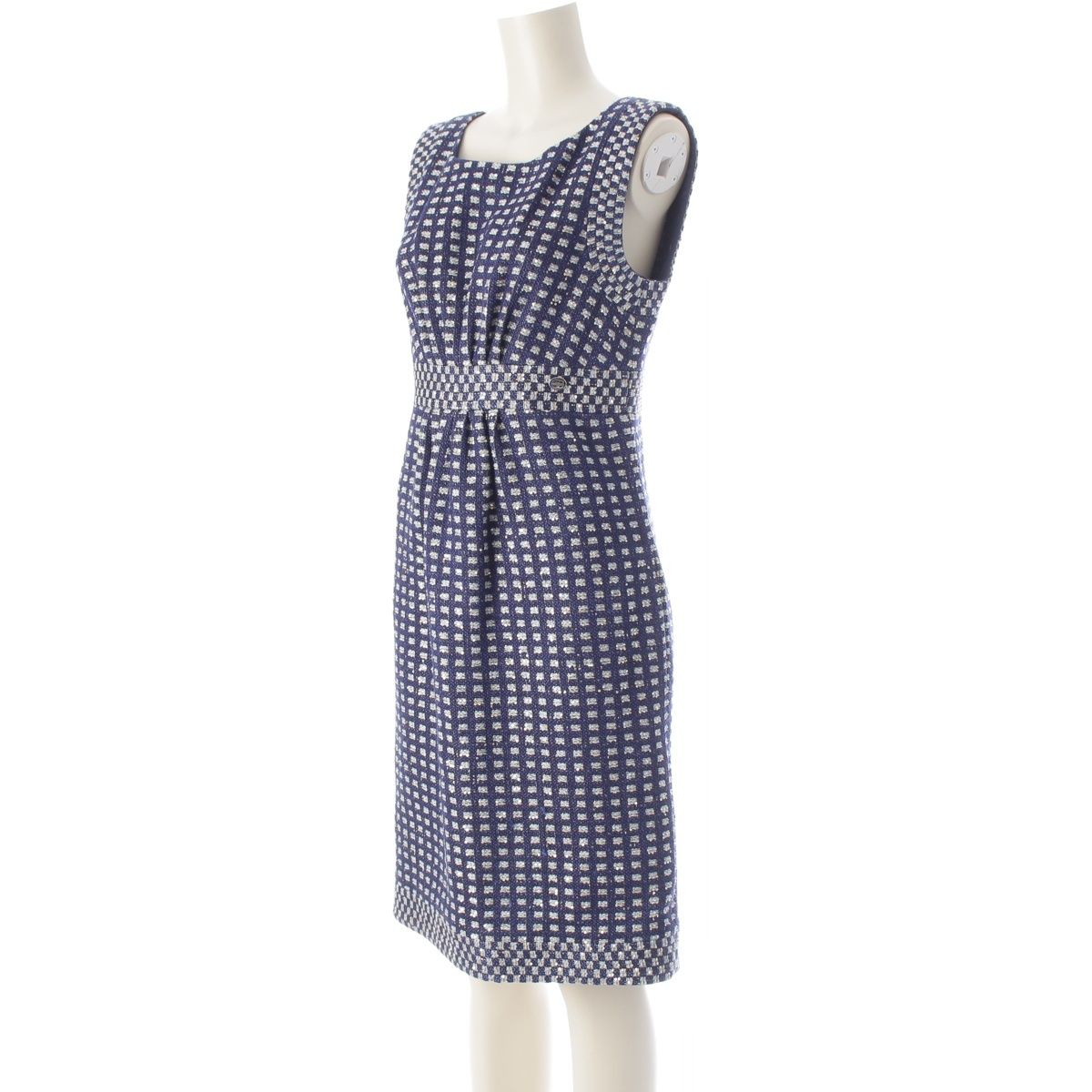 Chanel CC Logo Button Tweed Sequin Jacket Dress Set Blue 36 — view 5